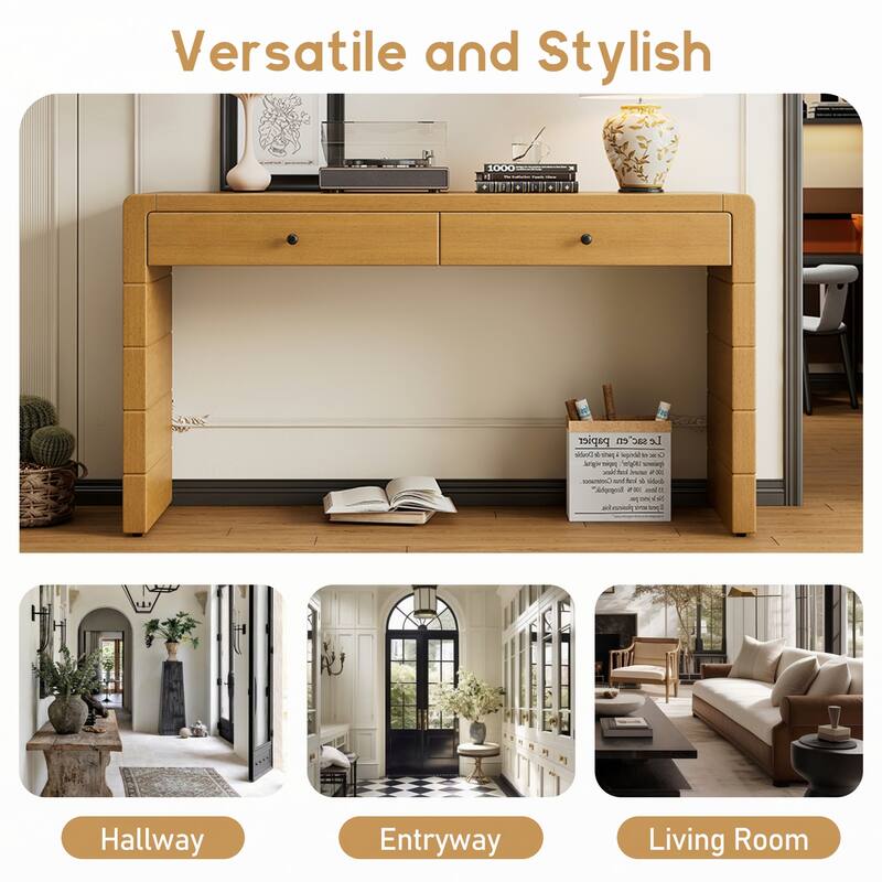 Curved Console Table with Storage,Natural
