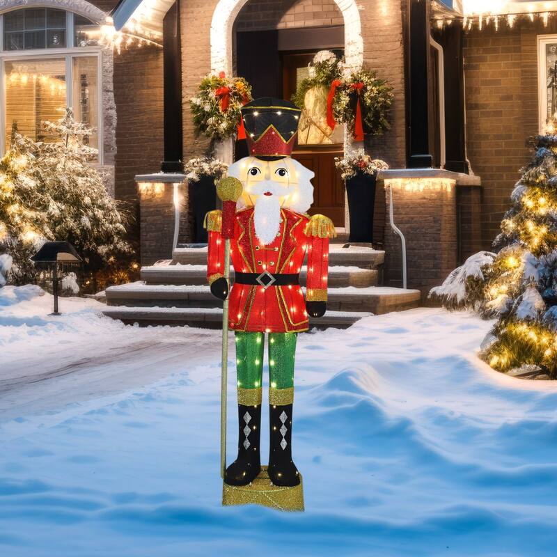 VEIKOUS 5.9FT Lighted Nutcracker Soldier Sign, LED Christmas Yard Decoration with 100 Warm White Lights - Christmas Decoration Stakes - Nutcracker