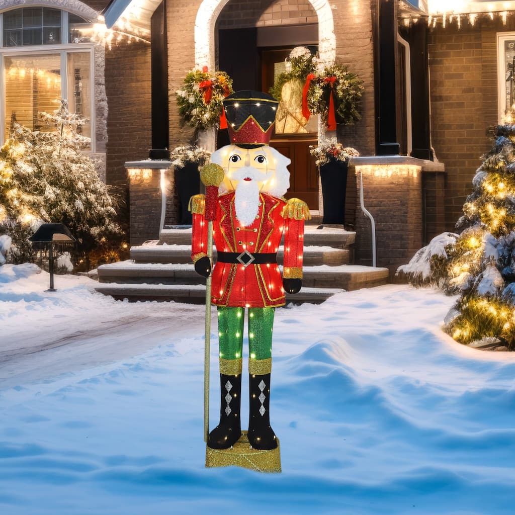 VEIKOUS 5.9FT Lighted Nutcracker Soldier Sign, LED Christmas Yard Decoration with 100 Warm White Lights
