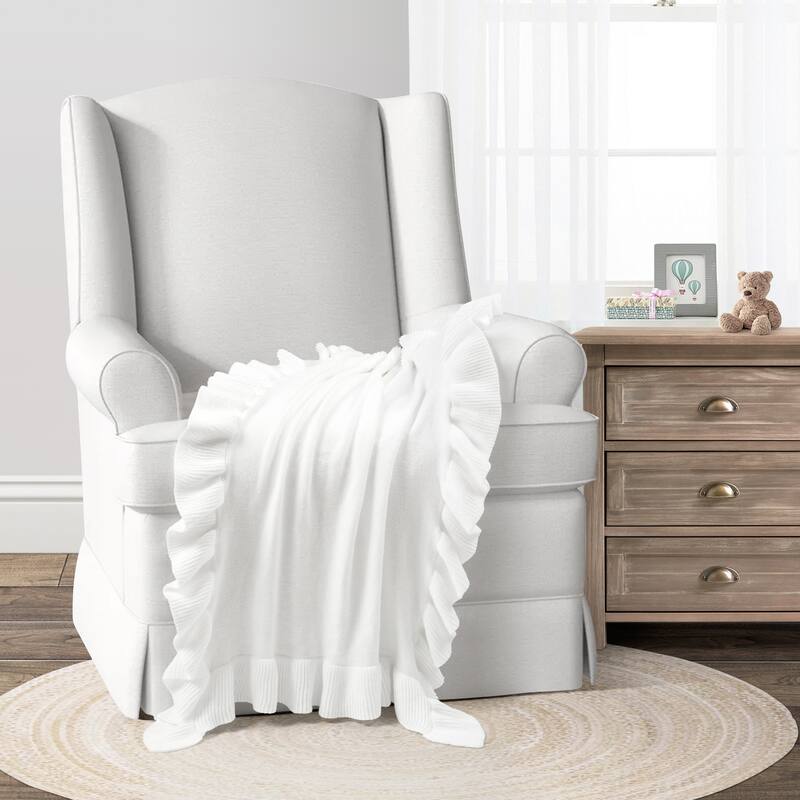 Lush Decor Reyna Soft Knitted Ruffle Baby/Toddler All-Season Blanket - 40" x 30" - White
