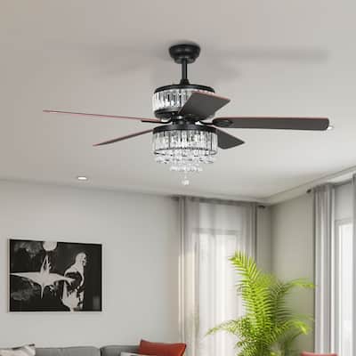 Moasis 52" Chandelier Crystal Ceiling Fan Light with Remote Control