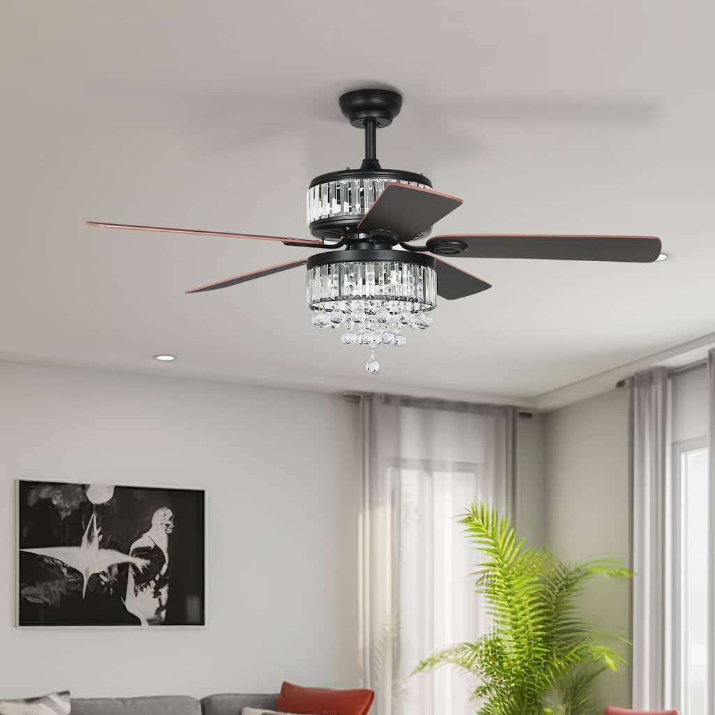 Moasis 52" Chandelier Crystal Ceiling Fan Light with Remote Control