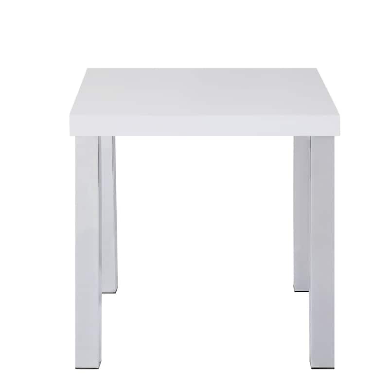 22” Modern Chrome Frame Square End Table with White High Gloss Top for Living Room or Bedroom - 22''L x 22''W x 22''H