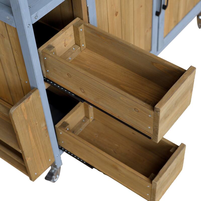 Christopher Knight Home - 54.33" Solid Wood Mobile Outdoor Kitchen Cart with Stainless Steel Top & Spice Rack & Lockable Wheels