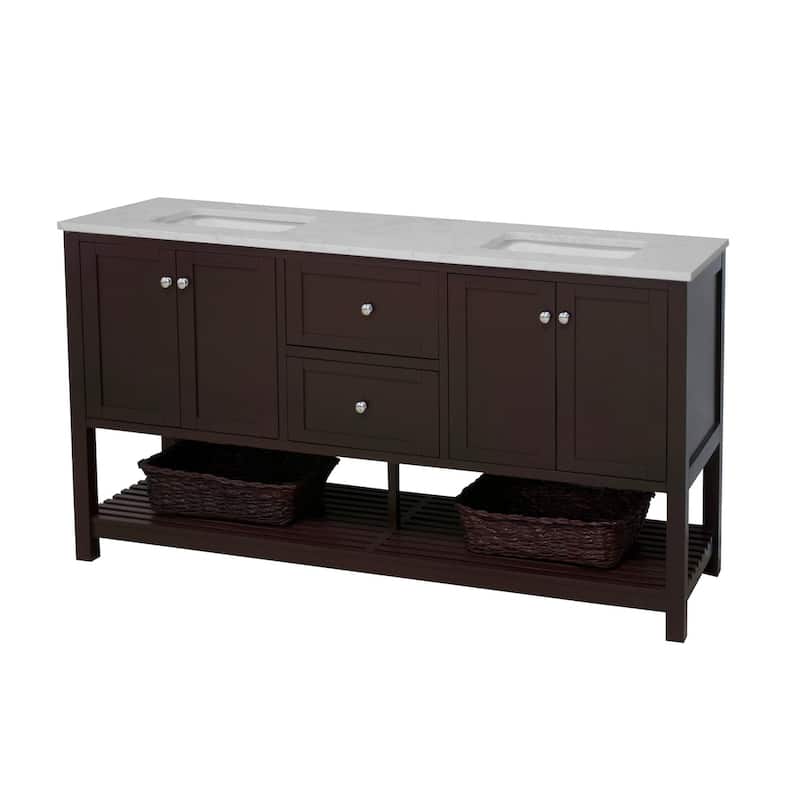 KitchenBathCollection Lakeshore 72" Double Bathroom Vanity with Engineered Carrara Top
