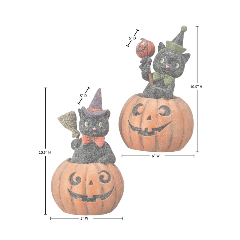 10.5" Paperpulp Black Cat with Pumpkin Set of 2