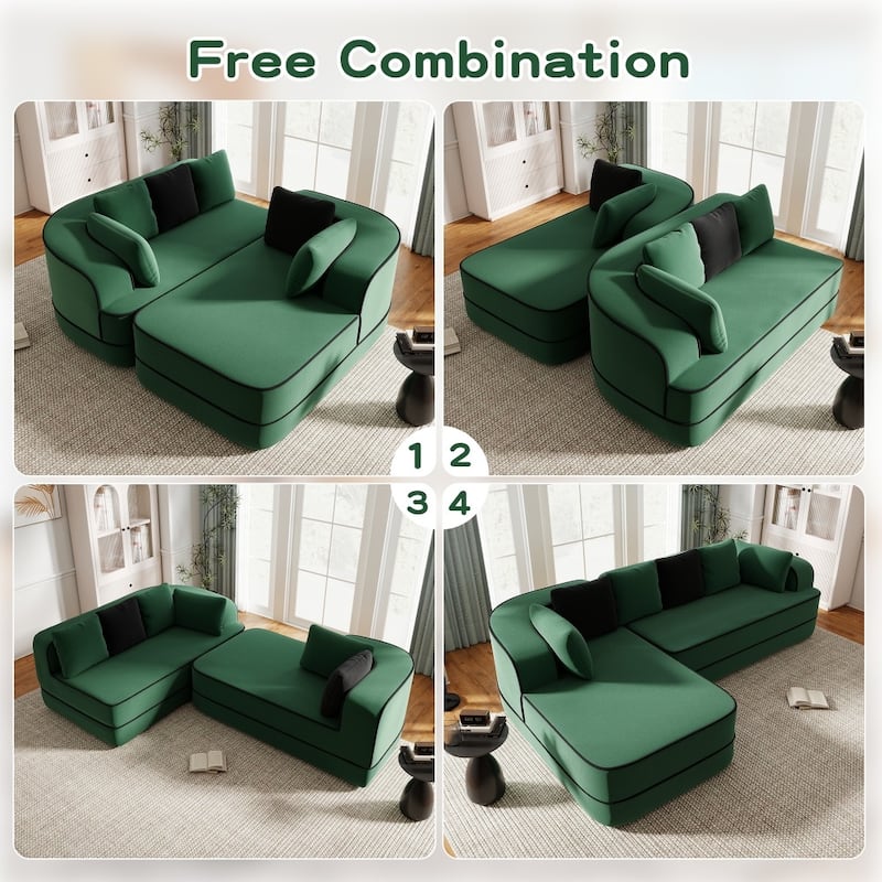105.9" Modular L-shaped Teddy Velvet Sectional Sofa with Chaise and Curved Armrest