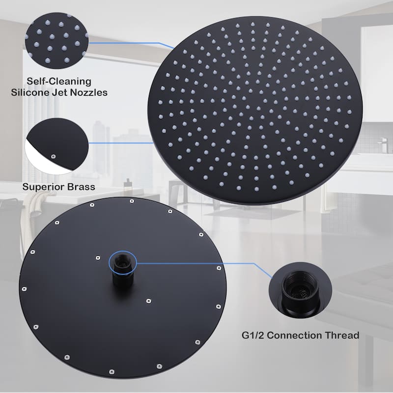3-Way Complete 12'' Rain Shower System with 4 Body Jets and High-pressure Handheld Shower Head in Black/Nickel/Chrome, Wall