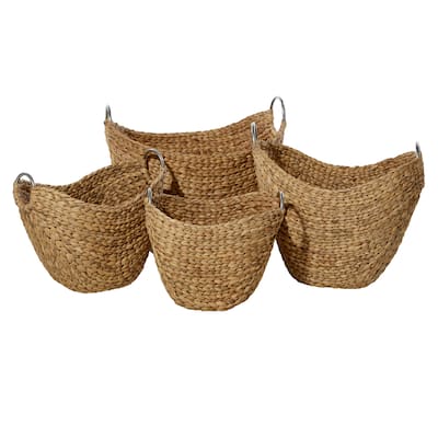 Seagrass Handmade Woven Storage Basket with Metal Handles - Set of 4 Brown - Roche River Decor - 16"Wx21"Lx18"H