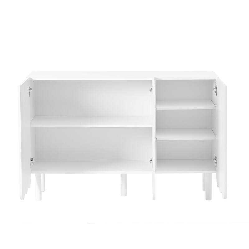 Shoe Storage Cabinet with Wave Doors, Freestanding Wooden Storage Cabinet, Sideboard Buffet with Adjustable Shelves