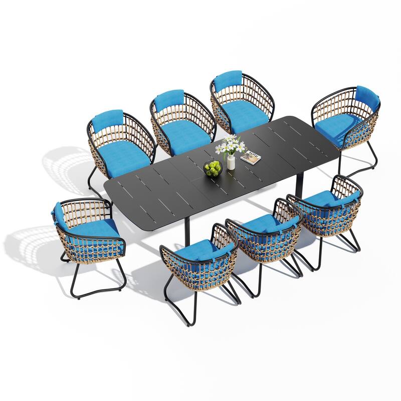 Outdoor Expandable Patio Dining Table Set Rectangular Extension Table with Chairs