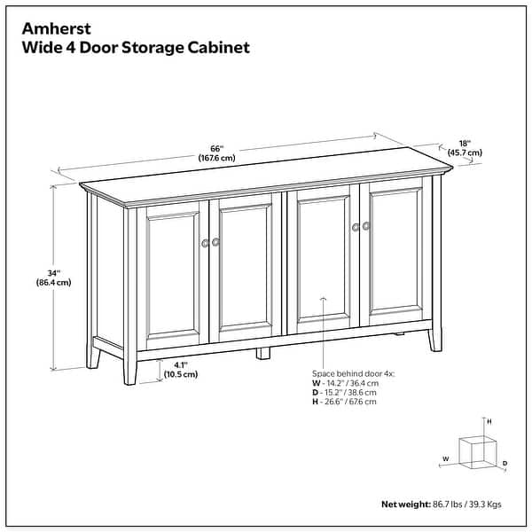 dimension image slide 0 of 2, WYNDENHALL Halifax SOLID WOOD 66" Wide Transitional Wide 4Door Storage Cabinet - 18"d x 66" w x 34"h