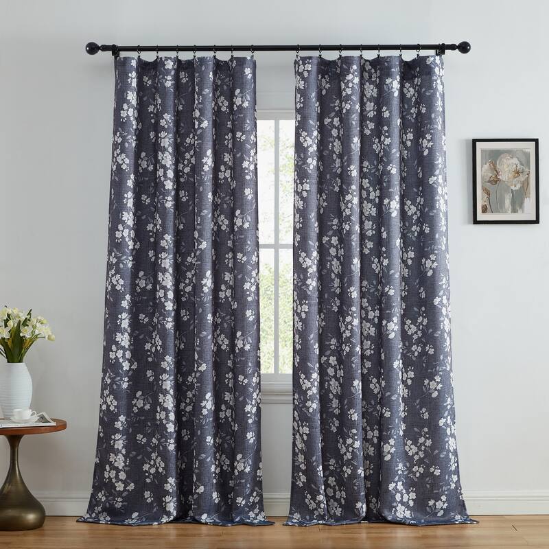 HLC.me Ashley Floral Patterned Light Blocking Curtain Rod Pocket Pole Top Panels - Set of 2