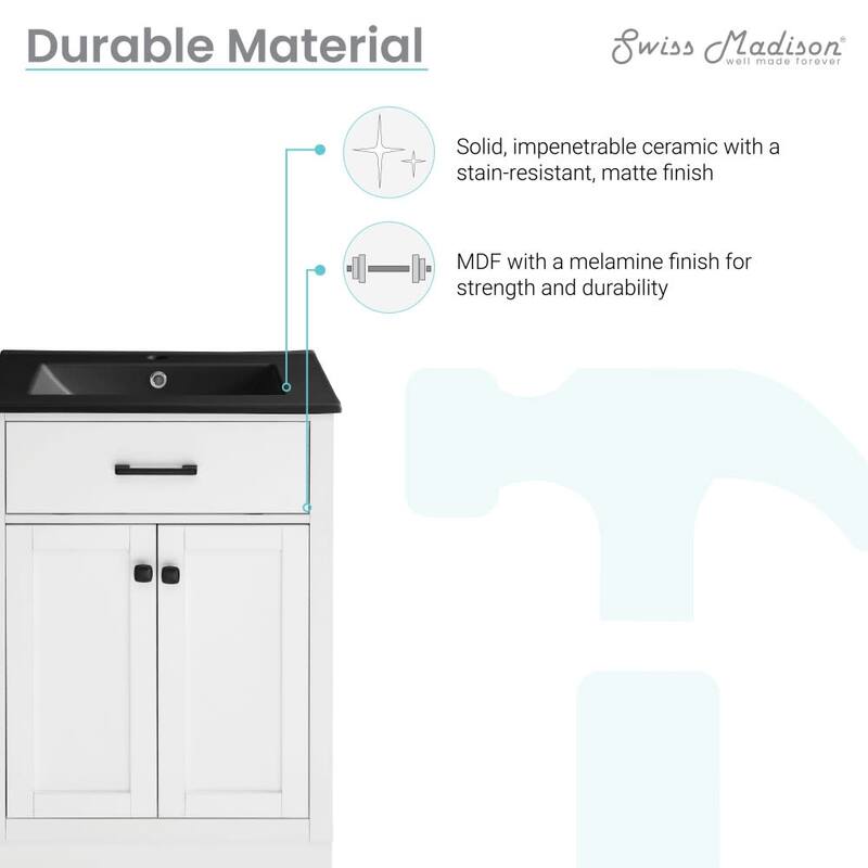 Swiss Madison SM-BV431MB Burdon 24" Free Standing Single Basin Vanity