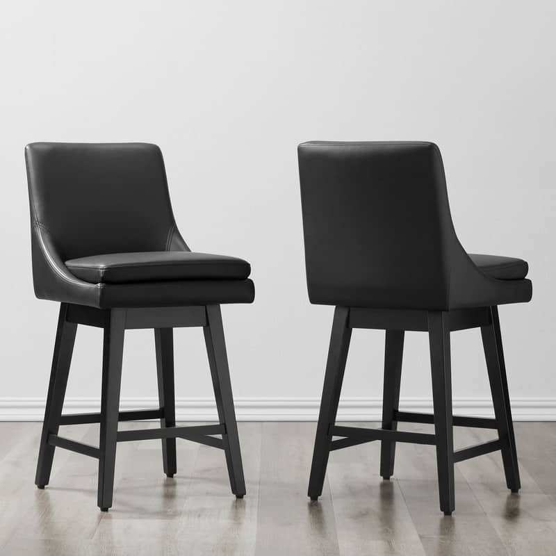 Luca Counter Height Swivel Barstool - Set of 2 - Black-Faux Leather - Counter Height