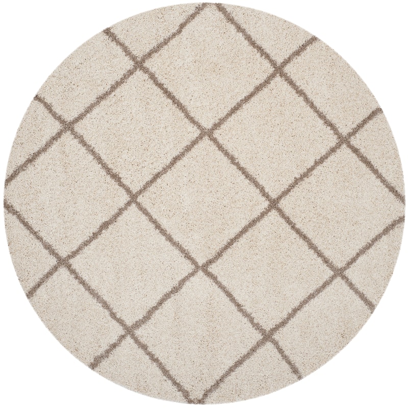 SAFAVIEH Hudson Shag Estella Diamond Trellis 2-inch Thick Rug - 11' Round - Ivory/Beige - Round