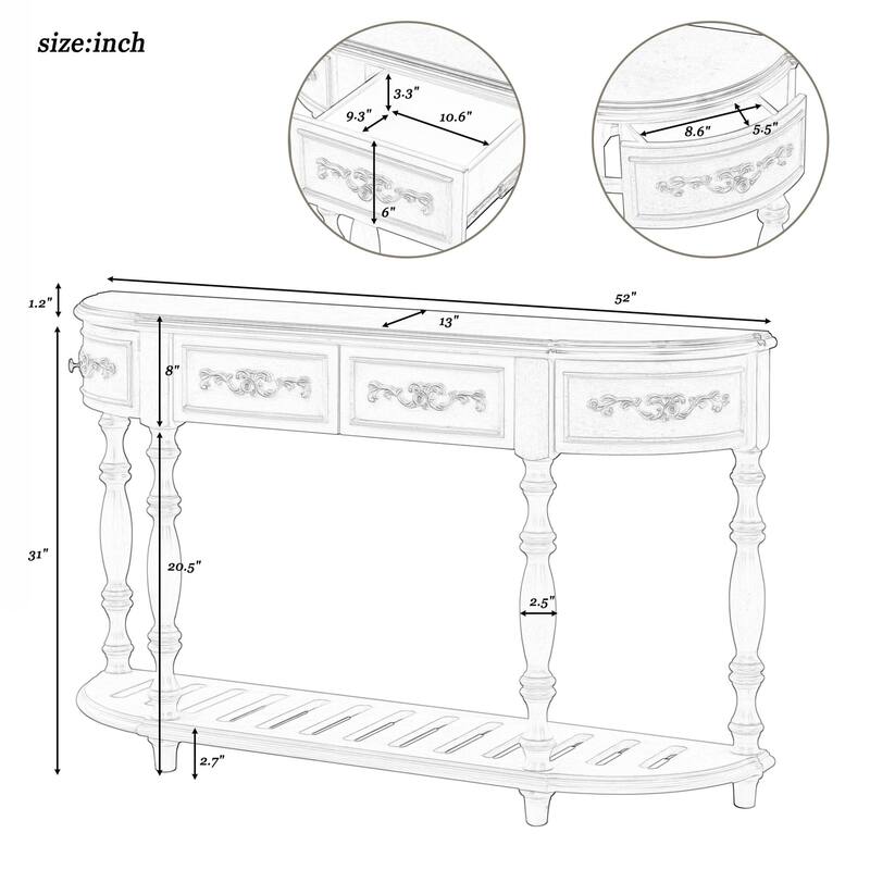 Modern and Contemporary Curved Console Table Sofa Table Entryway Table for Hallway Living Room with 4 Drawers and 1 Shelf