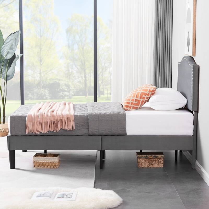 VCCELO 2-Pack Twin Size Bed Frame with Adjustable Headboard Noise-Free Twin Size Bed Set of 2 for Kids Room Dorm Apartments