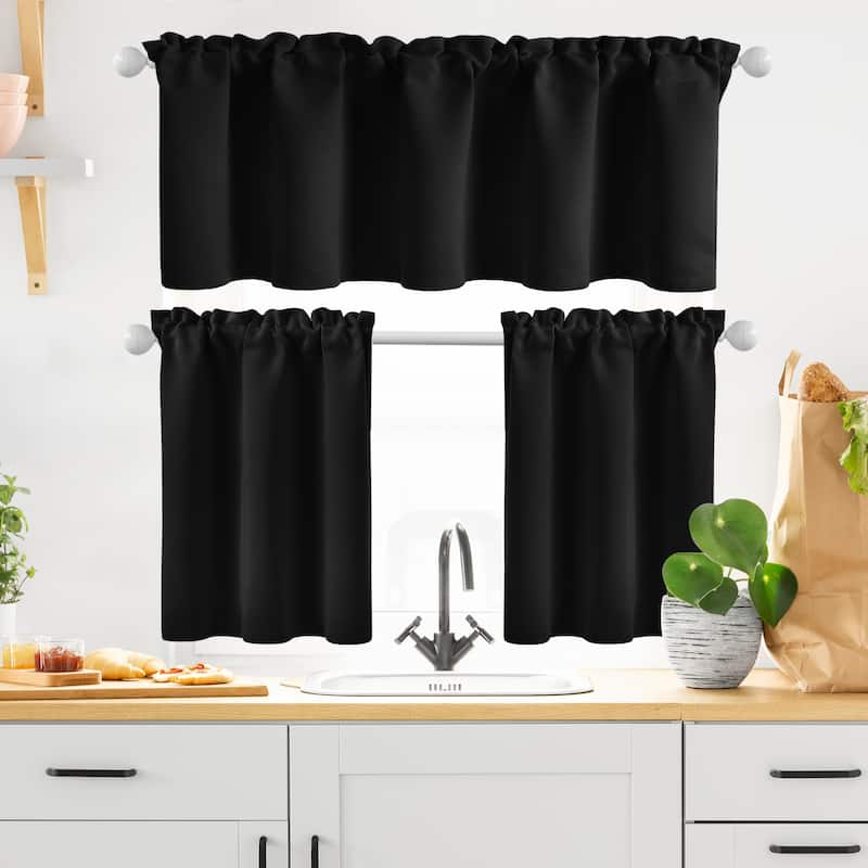 Rod Pocket Kitchen Curtain Valance and Tiers Set