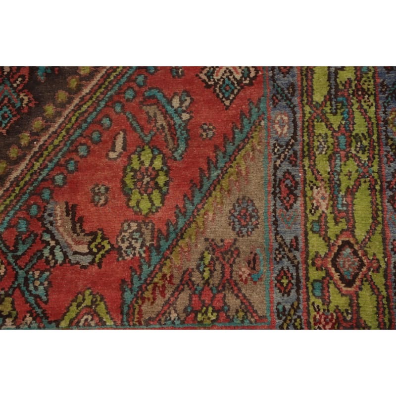 Hand Knotted Oriental 100% Wool Carpet Traditional Floral Brown Hamedan Runner Rug - 10' 8'' X 3' 8''