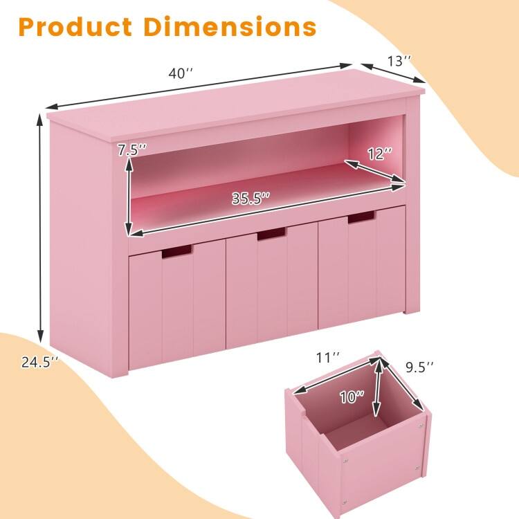 Kid Toy Storage Cabinet 3 Drawer Chest with Wheels Large Storage Cube Shelf - 40" x 13" x 24.5" (L x W x H)