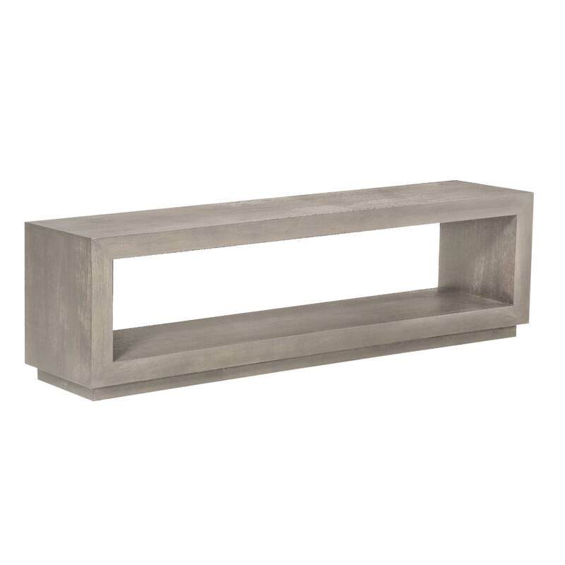 Jose 60 Inch Acacia Wood Bench, Open Floating Plinth Base, Weathered Grey