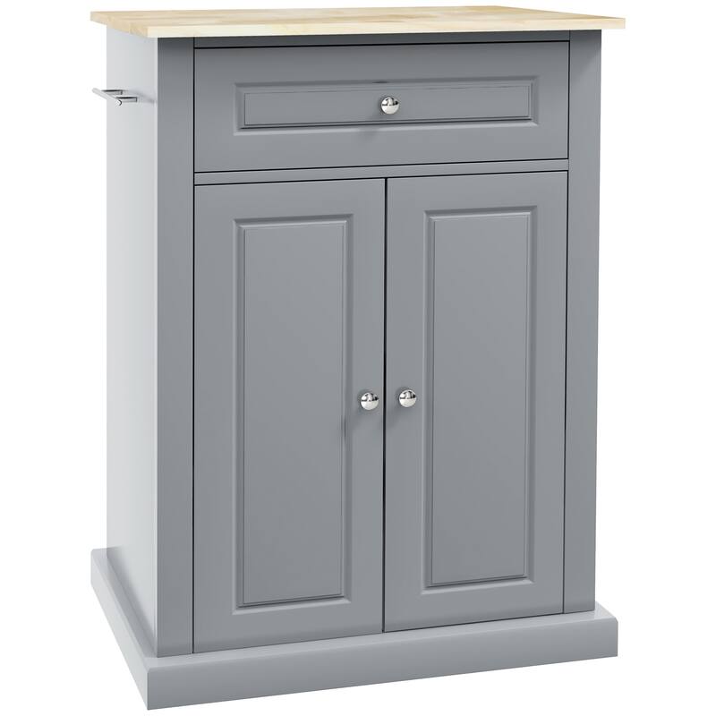 Rolling Kitchen Island cart, Portable Serving Trolley Table with Drawer, Adjustable Shelf and 2 Towel Racks, Grey
