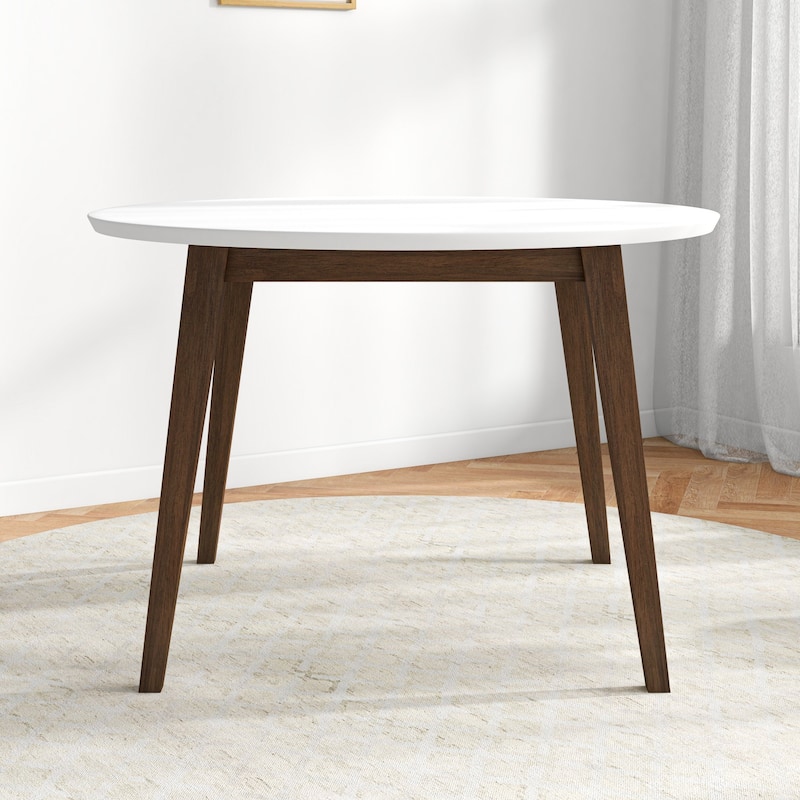 Paloma Mid-Century Modern Round Dining Table in White Solid Wood, 43.3 Inches for Kitchen, Dining Room, Dinette, Breakfa