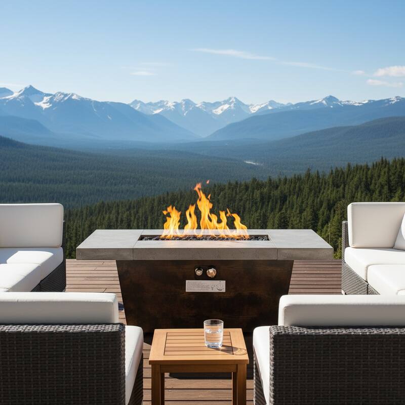 Rossetta Modern 42" Concrete Textured Gas Fire Pit, Outdoor Patio Table