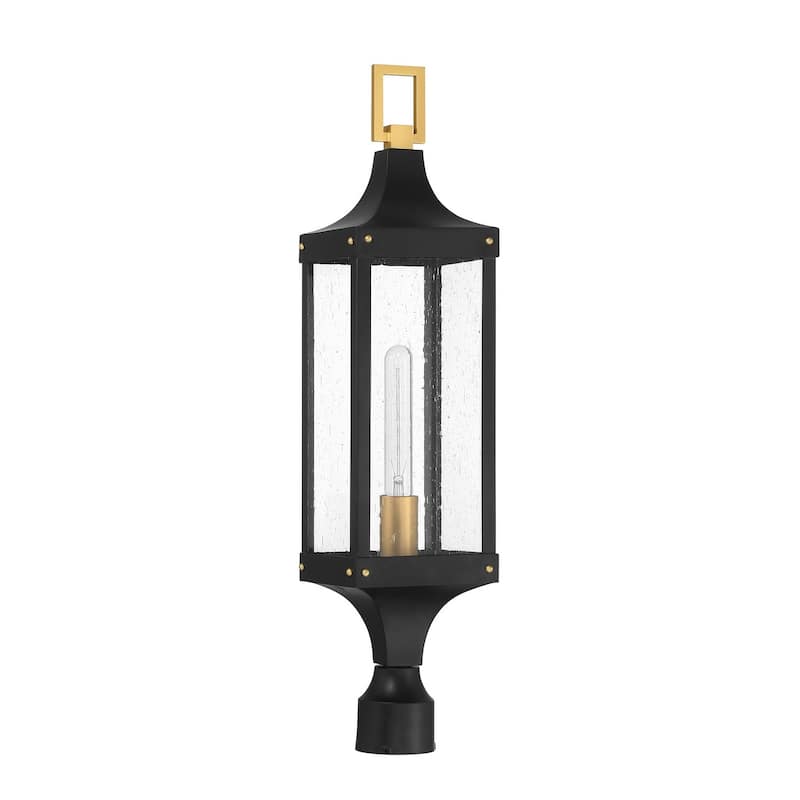 Glendale 1-Light Outdoor Post Lantern in Matte Black and Weathered Brushed Brass - Matte Black and Weathered Brushed Brass