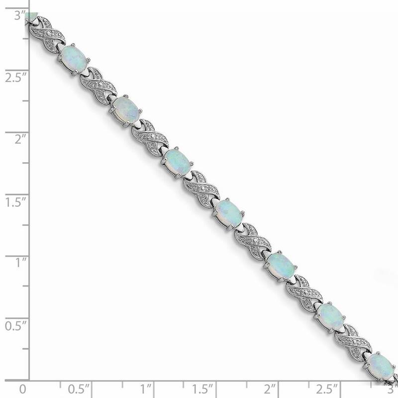 Curata 925 Sterling Silver Polished Box Catch Closure Simulated Opal and Diamond Bracelet 7 Inch Box Clasp