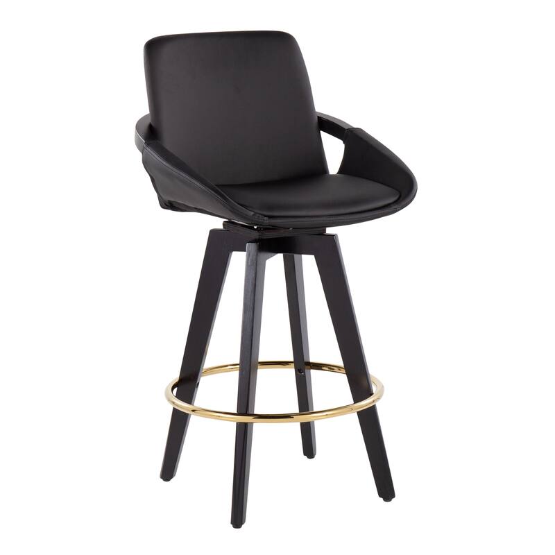 Carson Carrington Pugo Fixed-Height Counter Stool with Black Wood Base (Set of 2) - Black + Gold Footrest
