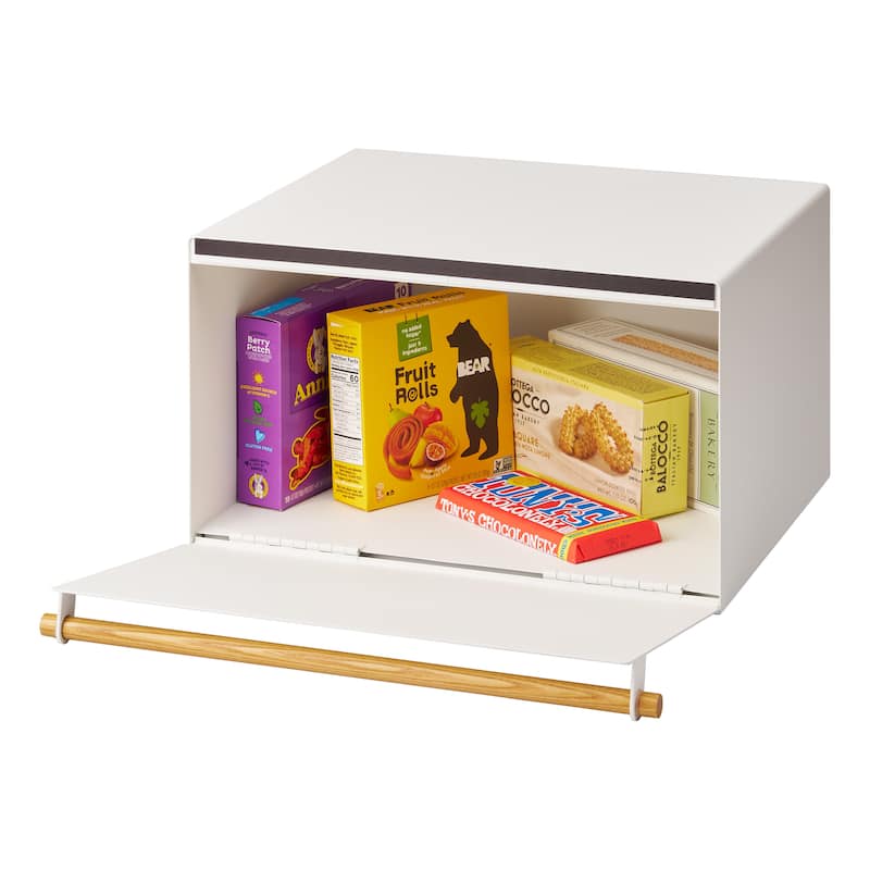 Yamazaki Home Bread Box, Steel and Wood, Holds 22.2 lbs - L 14.37 x W 16.93 x H 9.45 inches - White