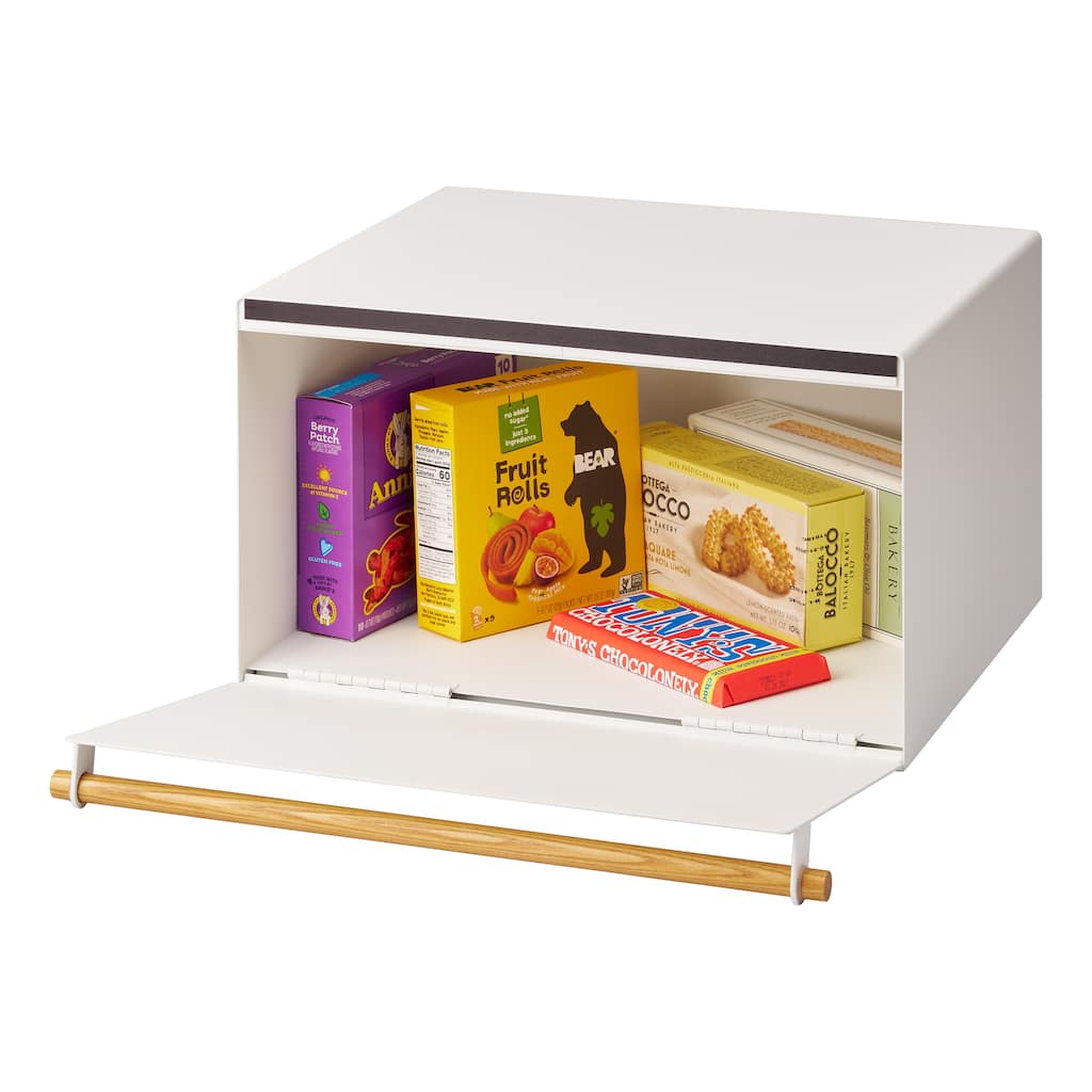 Yamazaki Home Bread Box, Steel and Wood, Holds 22.2 lbs - L 14.37 x W 16.93 x H 9.45 inches