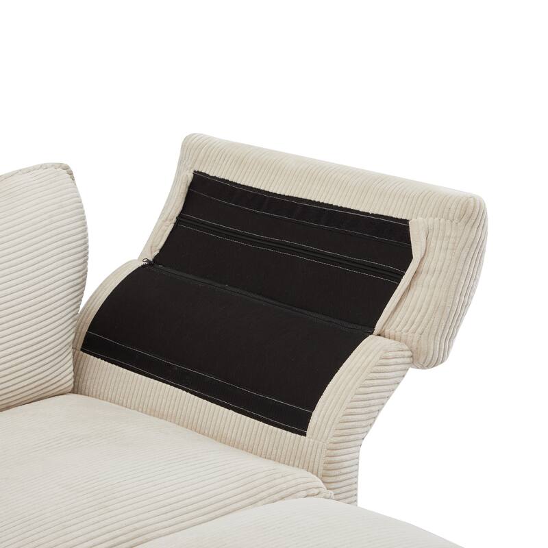 85.8'' Modern Corduroy Beige Sectional Sofa with Ottomans and Removable Headrests