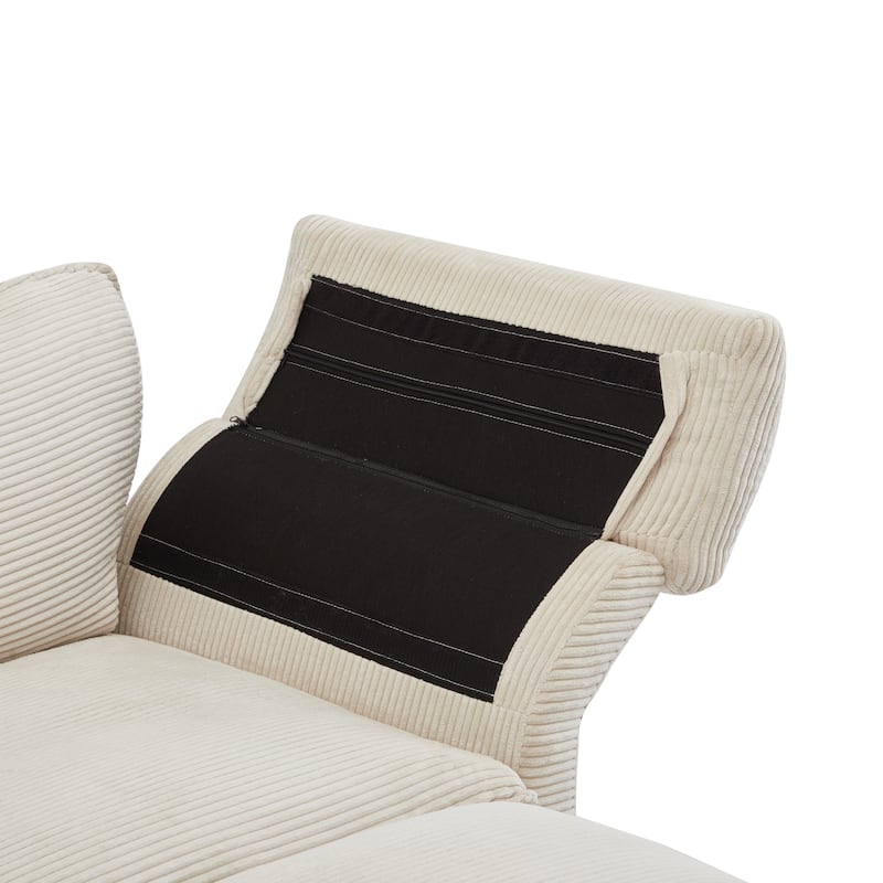 Corduroy Loveseat Sofa, Deep Seat Sectional Sofa wMovable Ottoman & 2 Pillows Upholstered Tufted Couch for Living Room