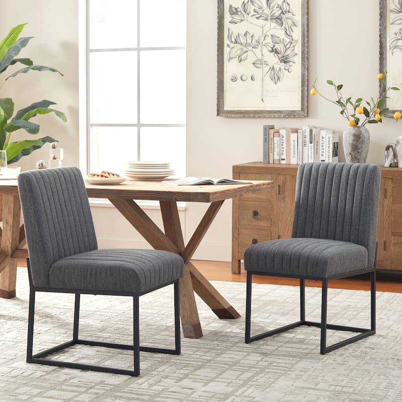 Mid Century Modern Dining Chair with Black Metal Legs - Set of 2 - Dark Grey