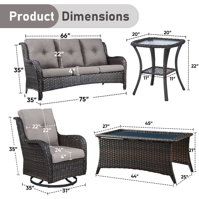 Pocassy Outdoor 4 Inch Sofa Swivel Chairs Table