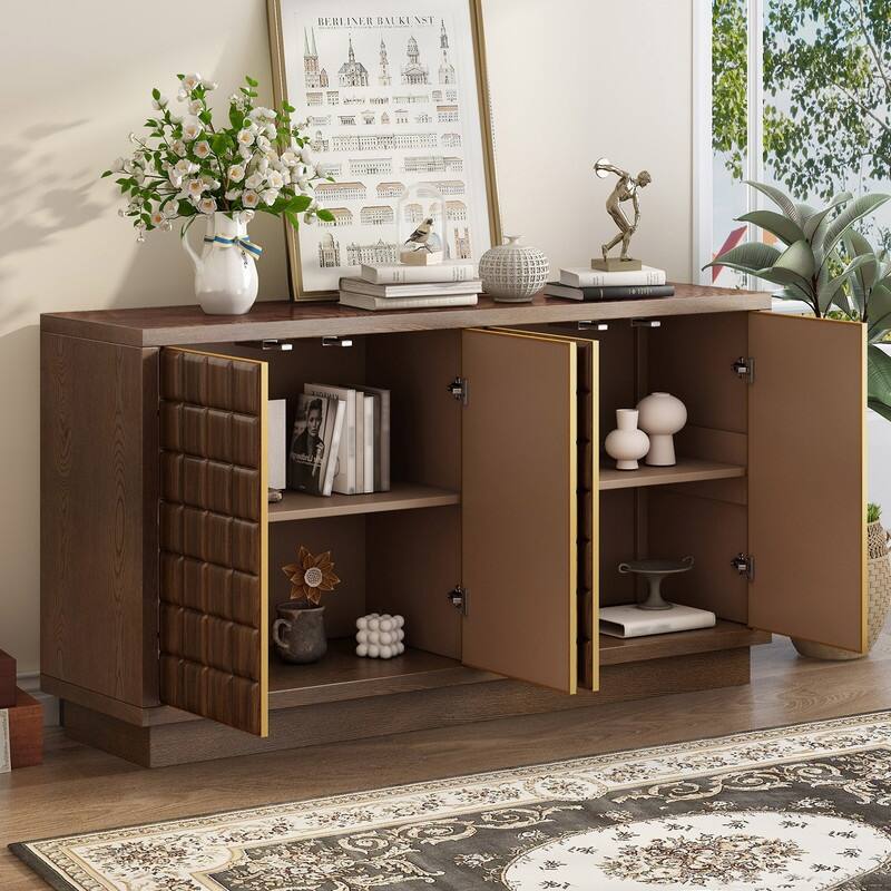 Modern 4-Door Storage Cabinet with Geometric Design and Adjustable Shelves for Home Organization