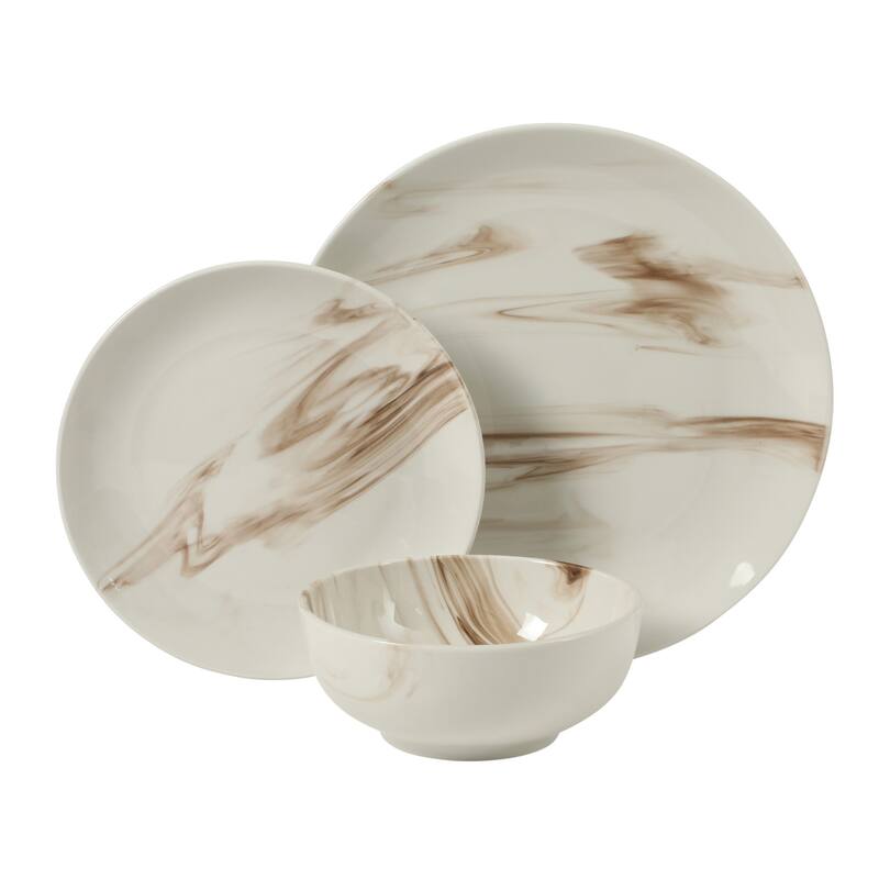 Gibson Home Cloudlight 12 Piece Plates and Bowls Dishes - Decorated Porcelain Ceramic Dinnerware Set - Service for 4