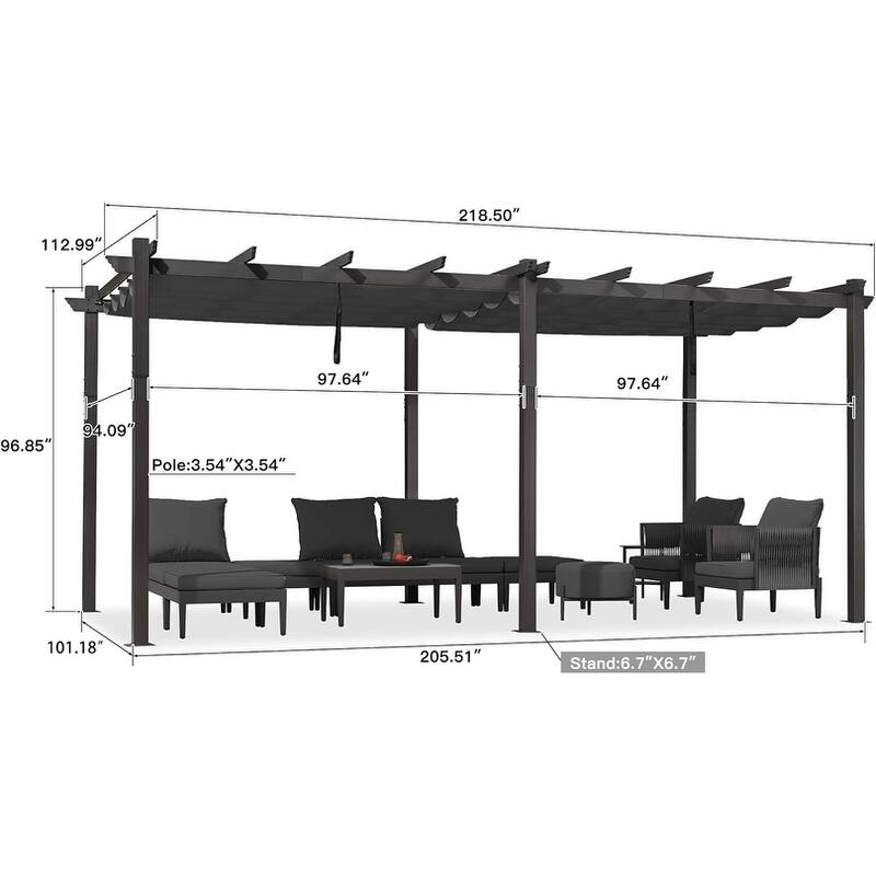 PURPLE LEAF Gazebo Outdoor Retractable Modern Large Size Pergola w Lights