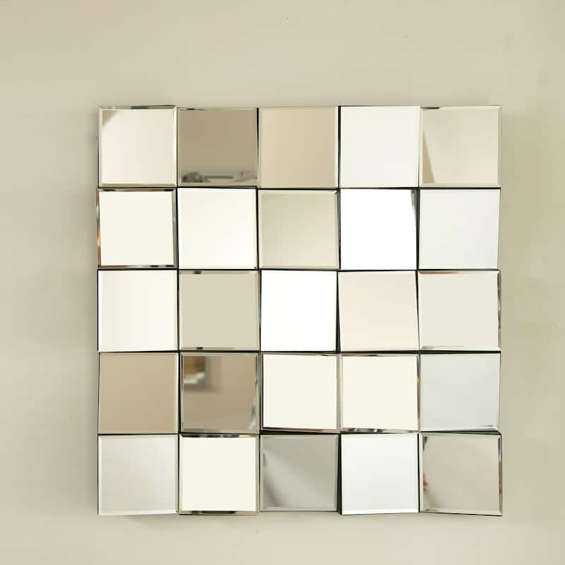 Plash 3D Square Splicing PU Artistic Decorative Mirror - Bathroom, Bedroom, Living Room - Silver