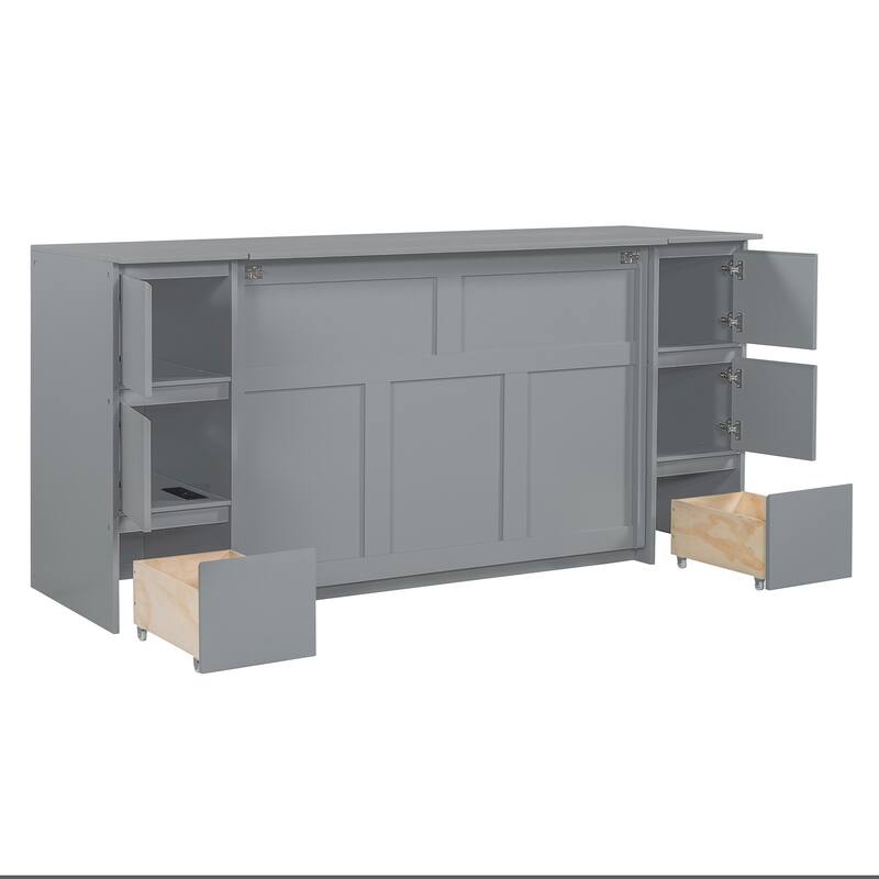Modern Murphy Bed with Drawers, Cabinets, and USB Ports