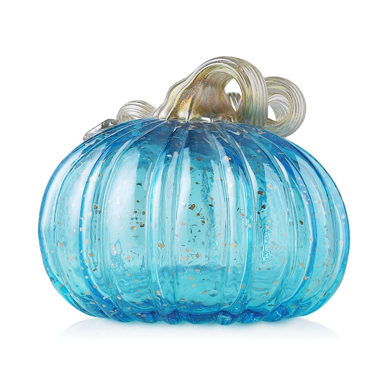 Glitzhome Fall Hand Blown Blue Glass Pumpkin Thanksgiving Table Decor