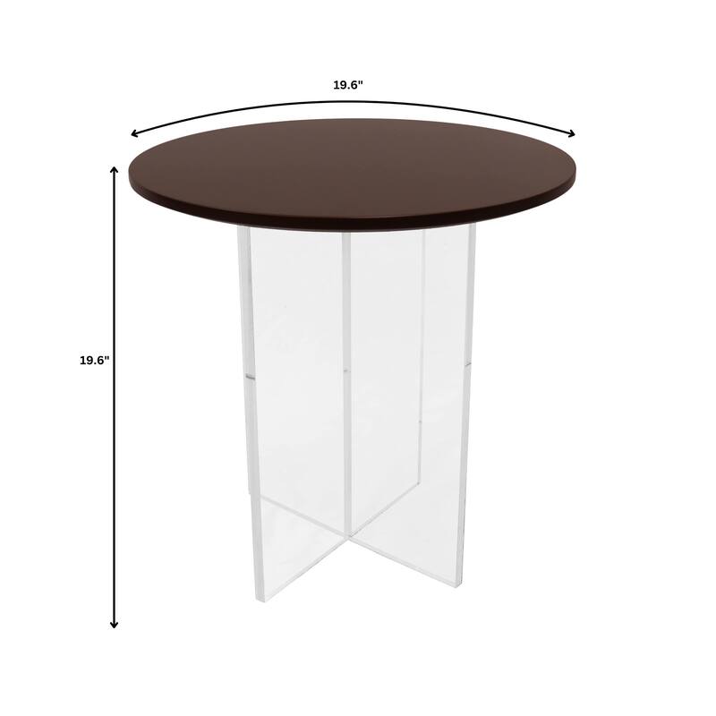 LeisureMod Valore Modern Side Coffee Accent Table with Round Wood Top and Acrylic Cross Legs for Home Office Living Room Bedroom