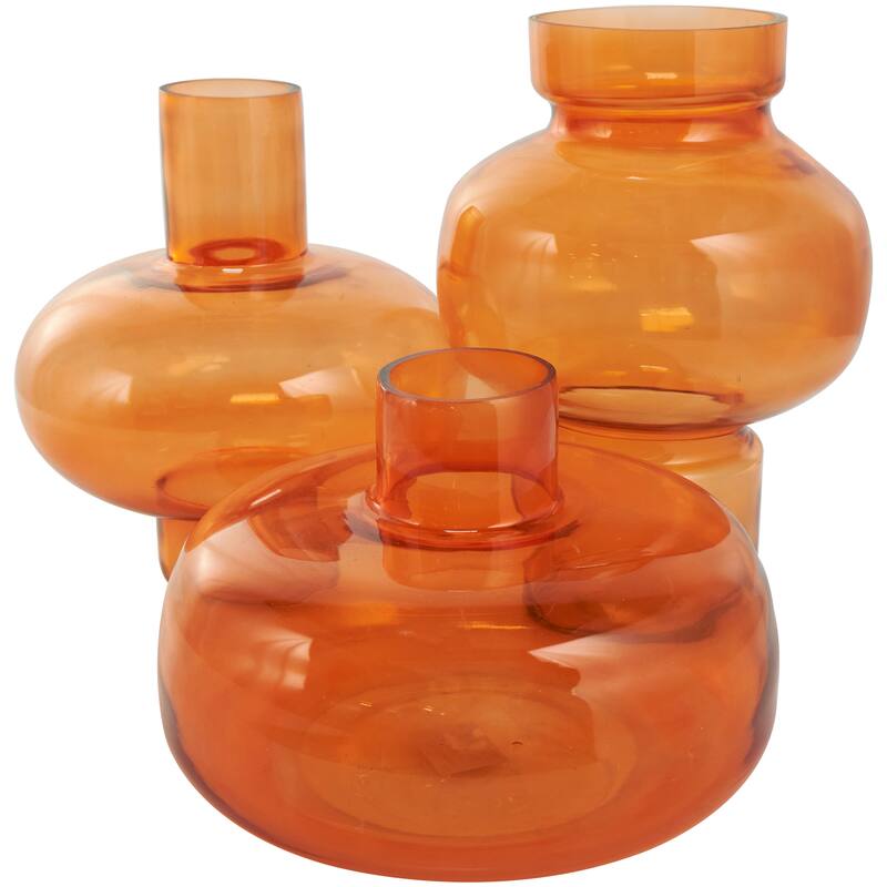 Blue, Green or Orange Glass Round Vase with Varying Shapes and Sizes (Set of 3)