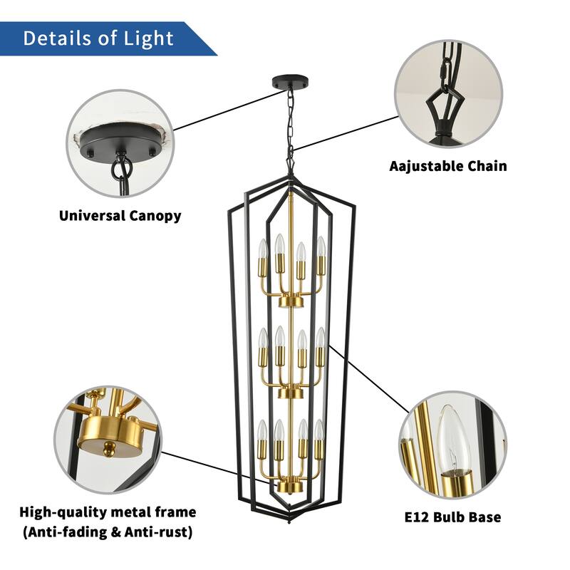 12-Lights Geometric Chandeliers black Kitchen Pendant Lamp