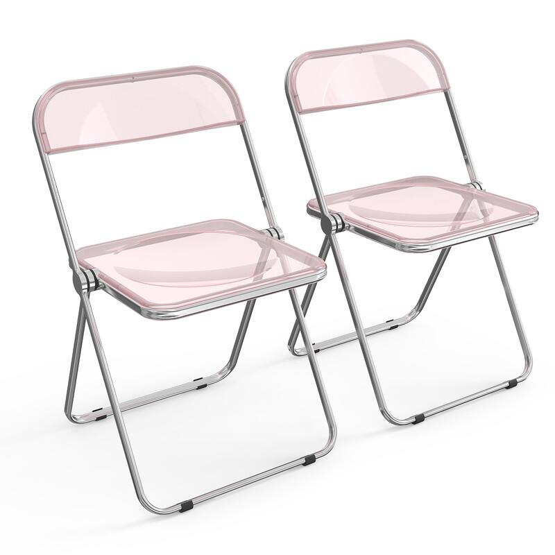 2PC Folding Stackable Acrylic Chair Transparent - Transparent Pink