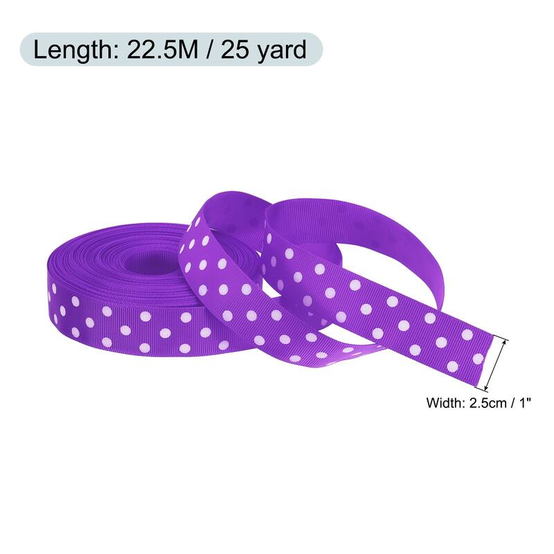 Grosgrain Ribbons 25 Yards 1 Inch w White Dots Ribbon Bow Decoration - Dark Purple
