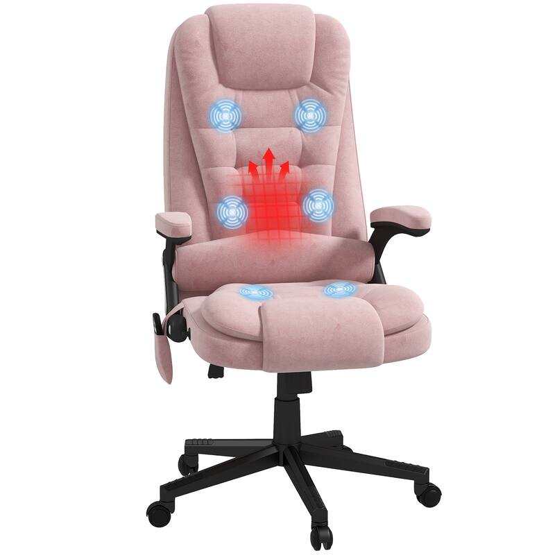 HOMCOM 6 Point Vibrating Massage Office Chair with Heat, Velvet High Back Executive Office Chair with Reclining Backrest - Pink